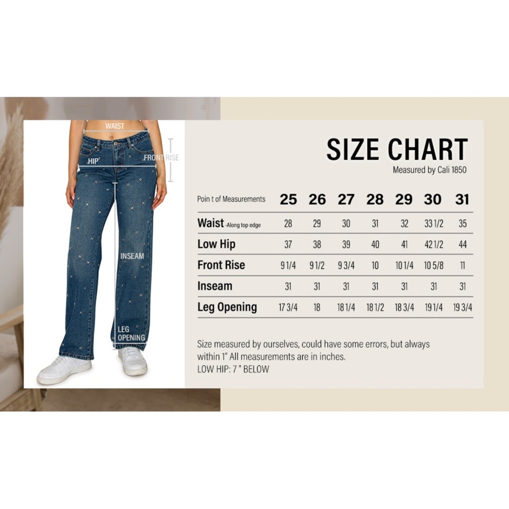 Cali1850 All Over Grommet Low Rise Straight Jeans - Medium Wash size 7/28 - Picture 16 of 16
